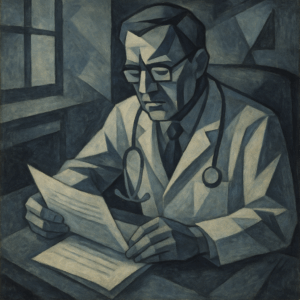 Médecin belge regardant un dossier médical, symbole des dérives liées à l’euthanasie