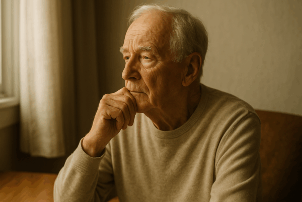 personne âgée assise en réflexion — directives anticipées